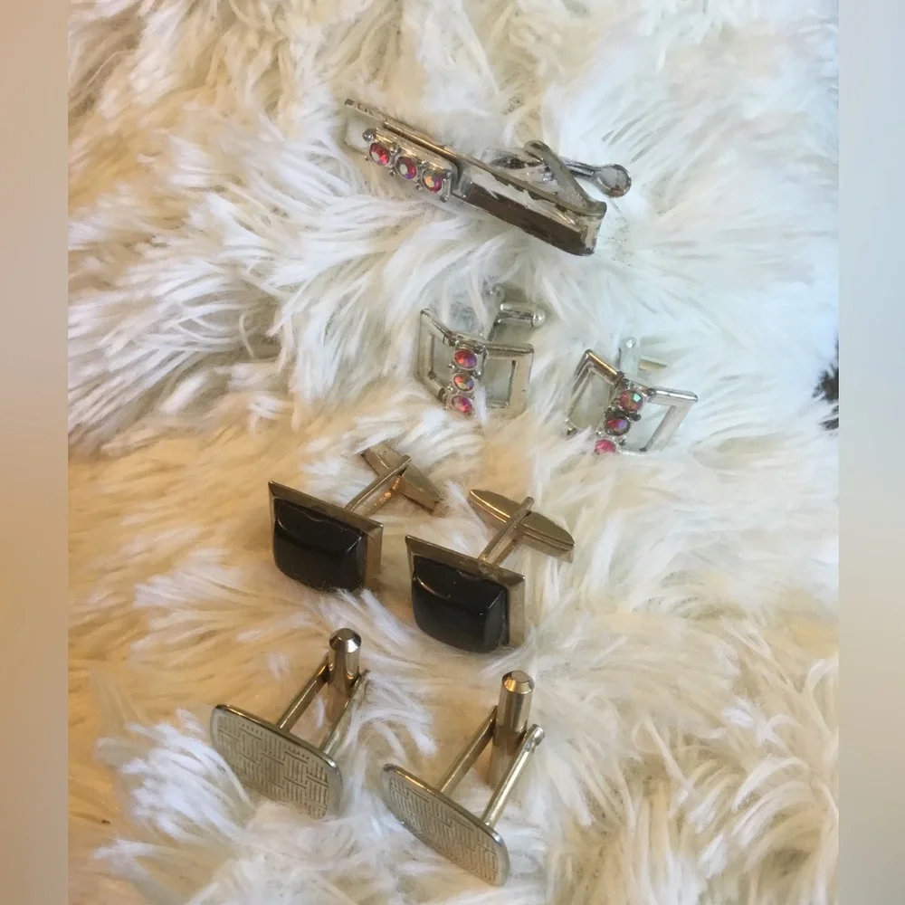 Three sets of Vintage Cufflinks and One Tie Clip